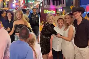 Nicole Kidman parties in lace and leather for Reese Witherspoon's 50th birthday